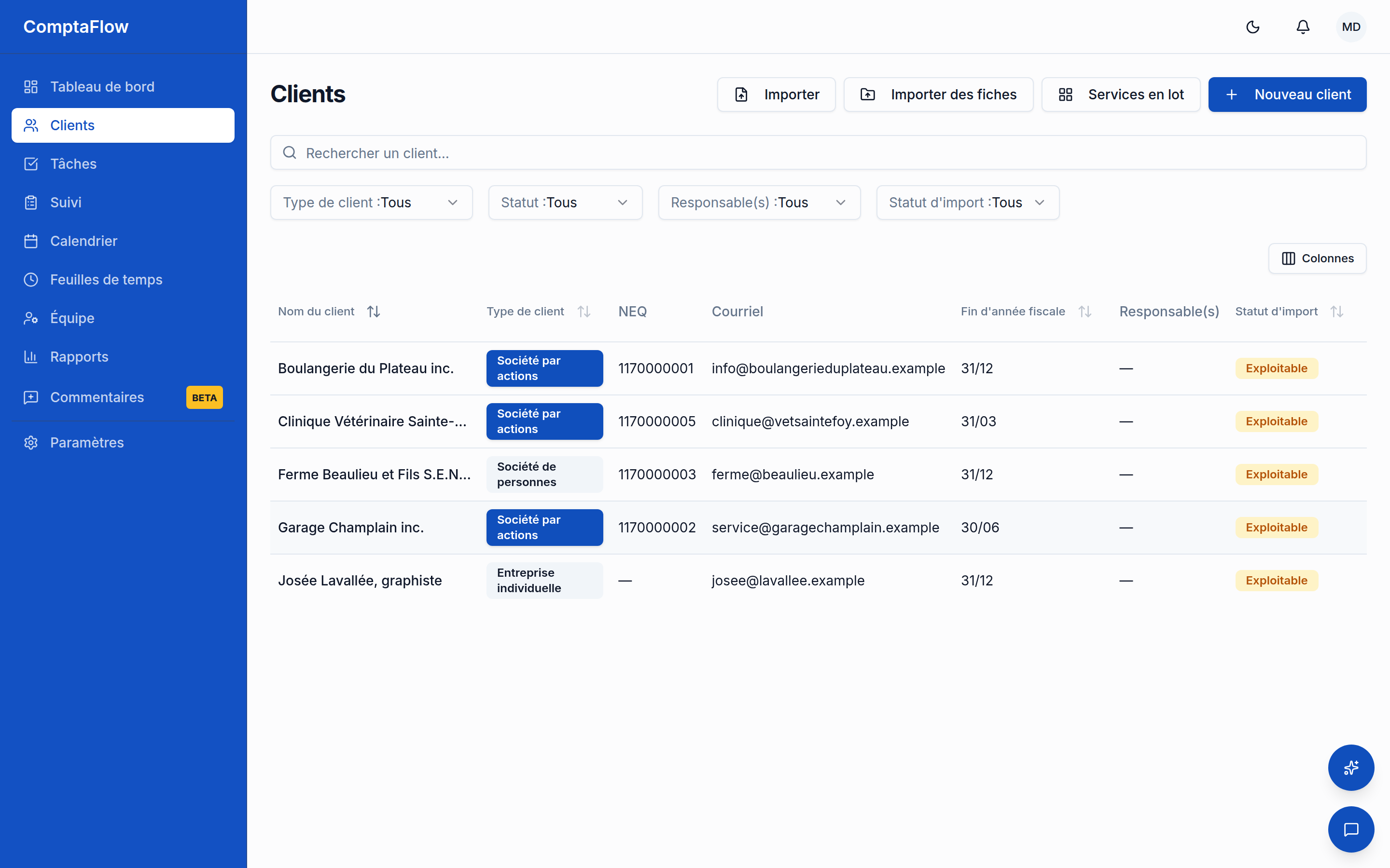 La liste des clients