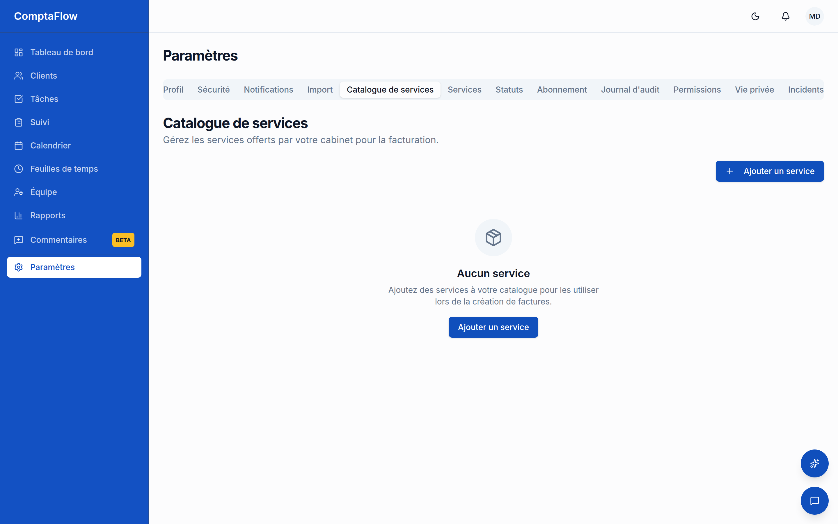 Le catalogue de services tarifé