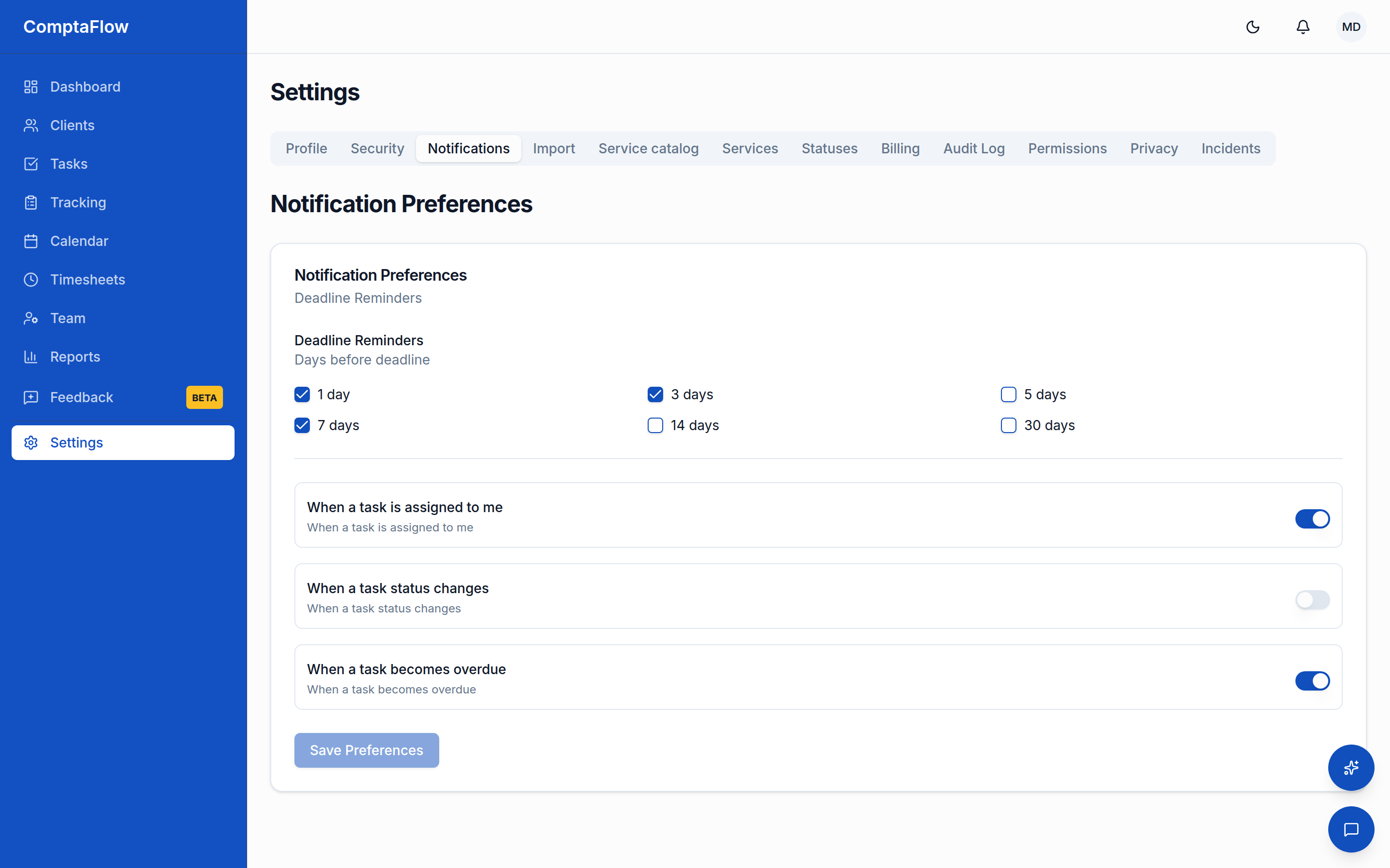 Notification settings: your reminder lead times and overdue opt-in