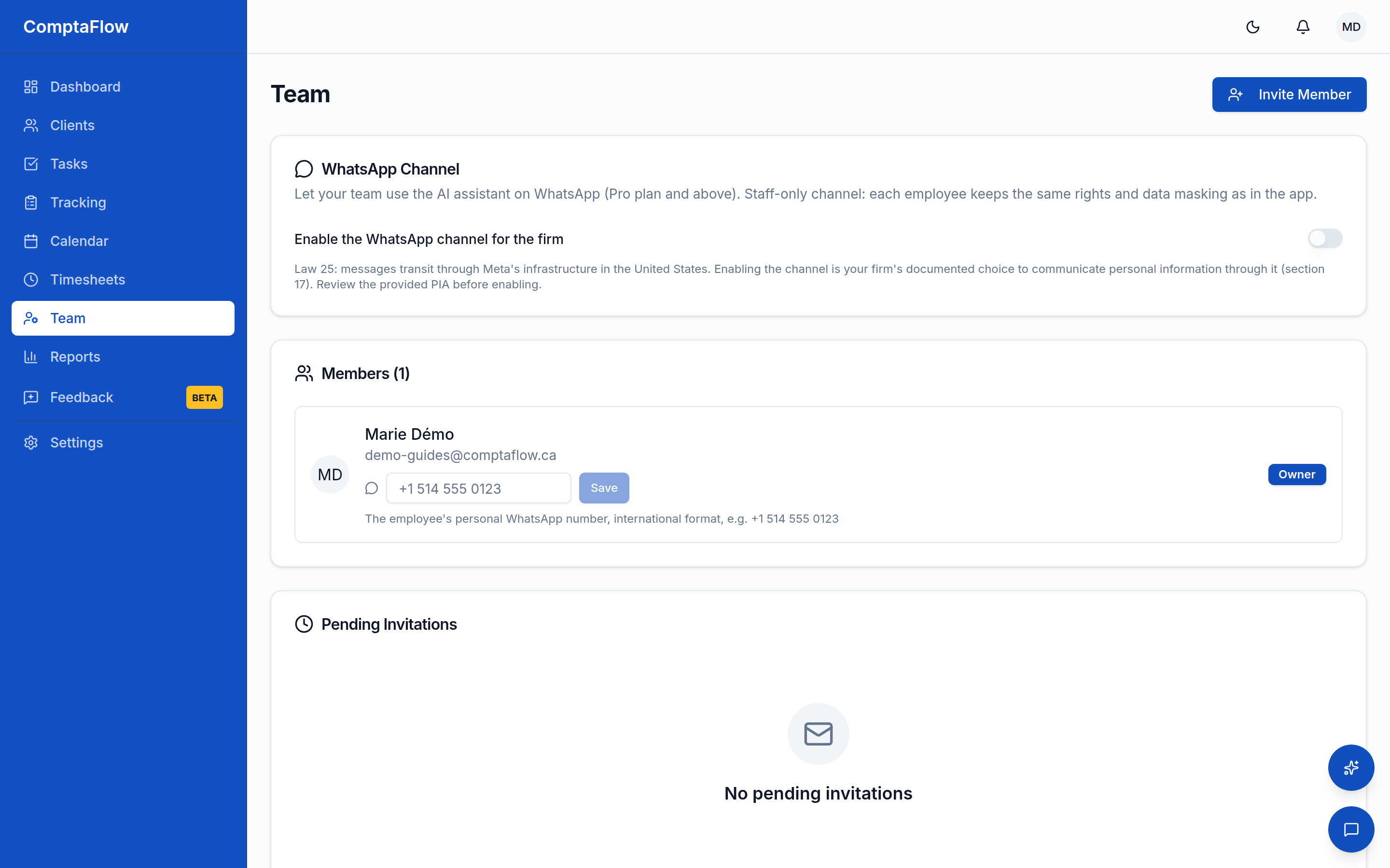 The Team page